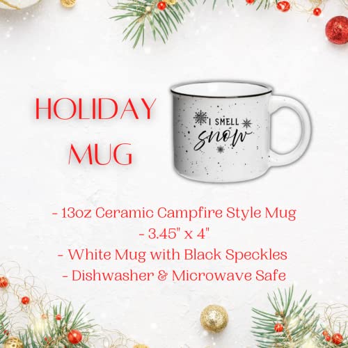 Klubi Holiday Mugs 2022 – “I Smell Snow” Campfire Ceramic 13Oz Coffee Mug – Gift Idea For Holiday, Hot Cocoa, Gilmore, Cute, Christmas, Winter, Girls, Cute Merchandise, Cup #TOP4
