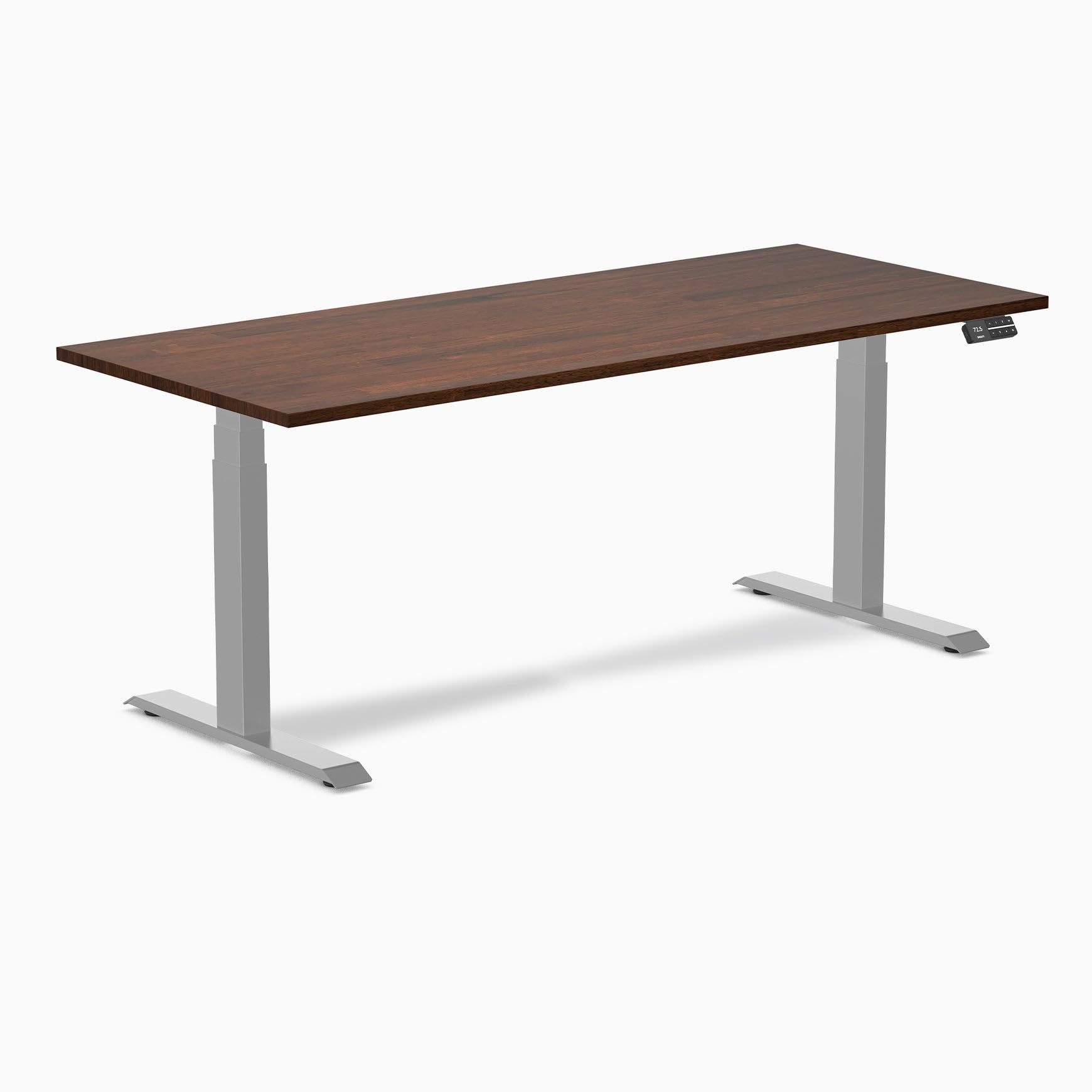Desky Dual Rubberwood Sit Stand Desk Red Walnut 72" Grey