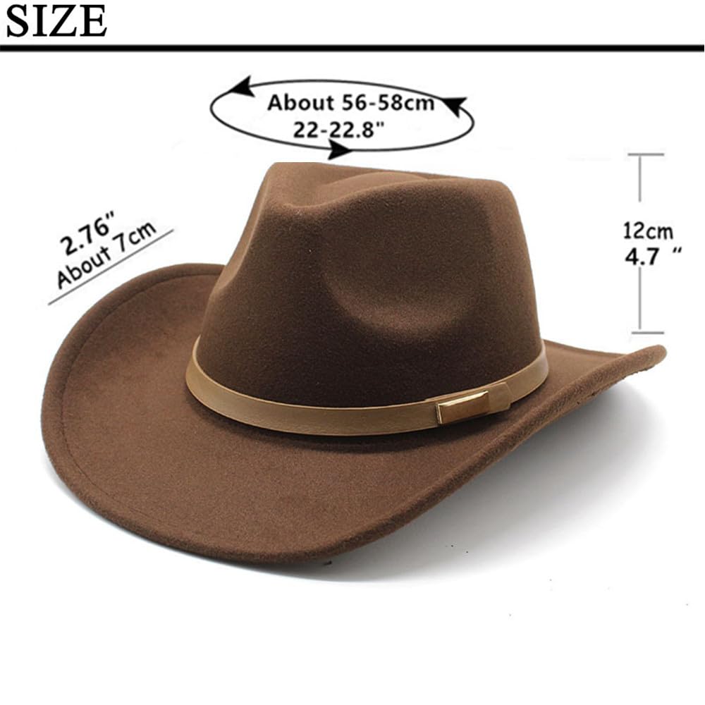 LIDHAY Cappello da cowgirl da cowboy occidentale classico in feltro a tesa larga con fibbia per cintura