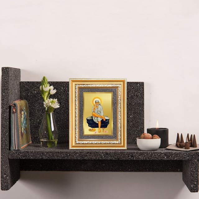 Image of DIVINITI Sai Baba of Shirdi 24K Gold Plated Foil Wall and Tabletop Photo Frame for Home Decor, Puja Room, Luxury Gifting | DG Frame 112 S2 (21.5x17.5 CM)
