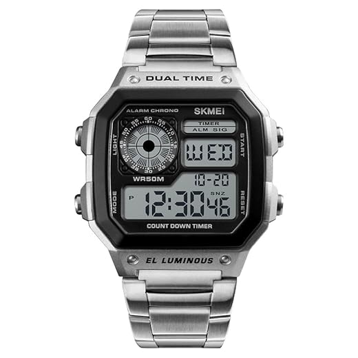 Relógio Masculino Sk 1335 Á Prova D'água 50m Digital Retrô Esporte Prata
