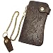 Le'aokuu Mens Genuine Leather Bifold Wallet Organizer Checkbook Iron Chain (Brown Dragon)