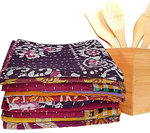 Vintage Cotton Kantha Handmade Napkin Kitchen Towels Table Home Decor Bohemian Patchwork Recycled, Washable, Everyday Use, Parties, Weddings, Birthdays (20) image 2