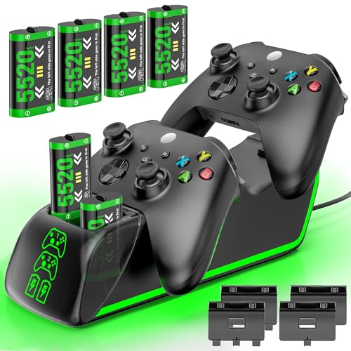 4-in-1 Charger for Xbox Series/One X|S Controllers, with 4× 5520mWh Rechargeable Battery Packs,Charges Dual Remotes & Batteries Simultaneously,Upgraded Quad Charging Dock Station for Xbox Gamer Gift