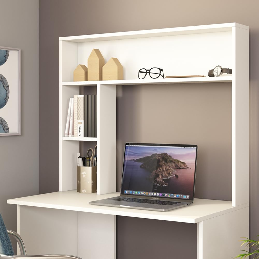 Vicco Bureau Albano, Blanc, 90x51.6cm | avec étagères ouvertes et fermées pour le rangement