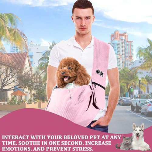 Hundetragetasche Kleine, Haustier Hundetasche mit Sicherheitsschnalle für Hunde und Andere Haustiere bis 7.5 kg, Wasserdicht Tragetasche Hund für Spaziergang Aktivitäten im Freien und Ausflüge, Rosa