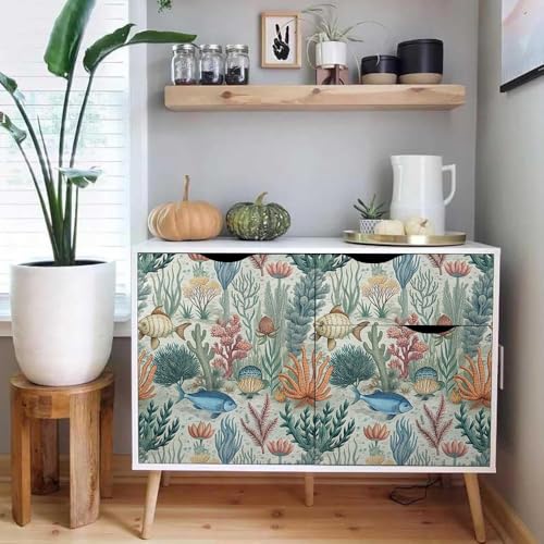 Image of Wallpaper Peel and Stick Vintage Flowers Leaves Birds Pattern Design Botanical Tropical Floral Textured Coral Fish Wall Decor Removable Waterproof Adeshive Wallpaper 16.5X87Inch