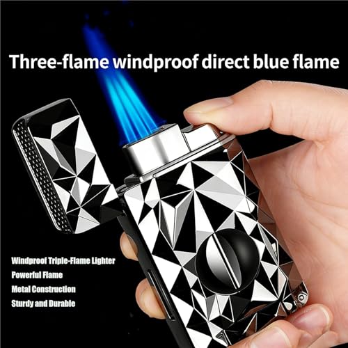 Encendedor de metal de triple llama resistente al viento con cámara transparente 3