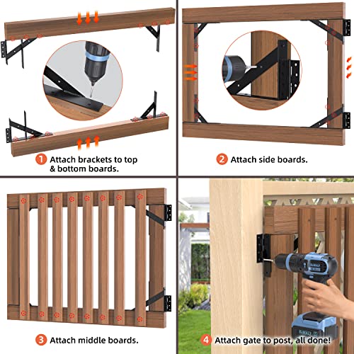 Gate Corner Brace Bracket Gate Kit For Wooden Fence Gate Hinges No Sag Frame Kit For Shed Doors, Driveway Gates, Corral Gates, Wood Windows (Black) #TOP7