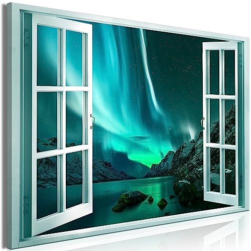 artgeist Acoustic Canvas Wall Art Print Window View 35x24 in - 1pcs Picture with Acoustic Foam Sound Print Artwork Room Acoustics Soundproofing Landscape Aurora Borealis Nothern lights c-C-10083-b-a