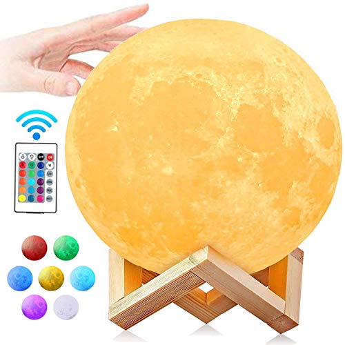 Lychee Lampada Lunare 3D Stampata Luna Piena Led Luce Notturna,8CM 7Colori 3D Stampa LED Romantico Moon Lamp con Telecomando,Controllo Tattile,Regalo Ideale per Bambini, Moglie, Amanti, Fidanzate