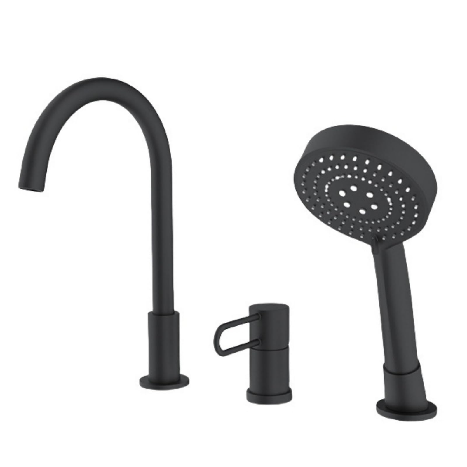SnamicE 3 Hole Bath Shower Mixer Tap Black Bath Tub Mixer Tap with Shower 360 Swivel Tap 3 Mode Shower Head and Hose Set for Bath Taps,Black