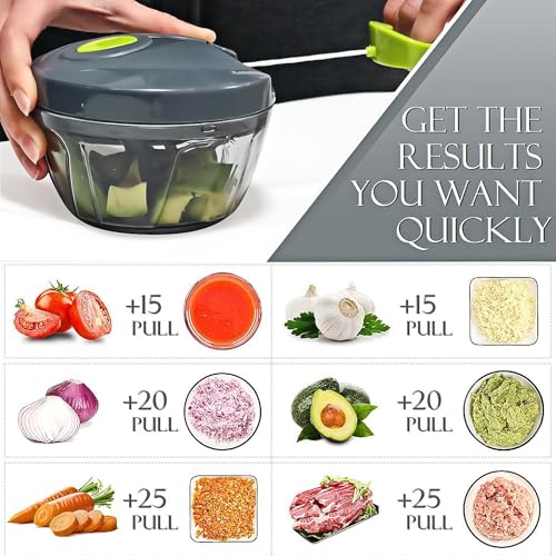 Manual-Food-Processor-Vegetable-Chopper-Small-Hand-Pull-String-Garlic-Onion-Cutter-for-Veggies-Ginger-Fruits-Nuts-Herbs-etc-BPA-Free-Food-Safe-Material-400ml-Gray