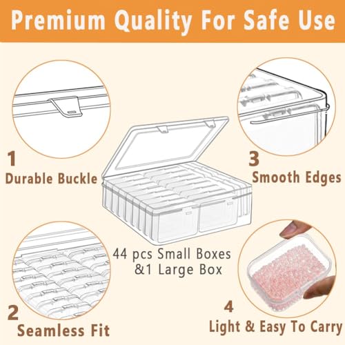 Image of 46pcs Bead storage containers, bead organizer boxes and craft storage boxes for bracelet making DIY jewelry craft nails, bracelets, jewelry, diamonds, clay beads, screws 2.9x1.97x0.8Inch