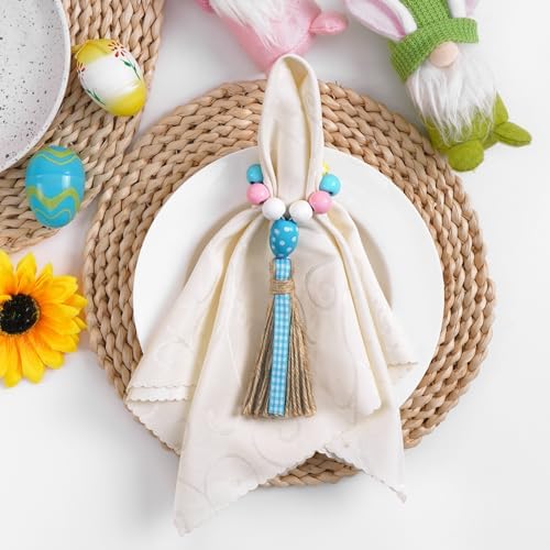 3-Piece Easter Egg Napkin Rings Set - Pink, Beige, Blue Farmhouse Style With Greenery, For Easter Dinner & Spring Parties