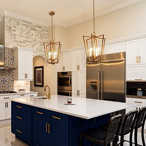 Classy Leaves Gold Chandelier, 4-Light Modern Lantern Gold Pendant Light With Rotatable Framework For Kitchen Island, Dining Room, Foyer And Entryway, Antique Brushed Gold, 16.2" W X 20" H #TOP1