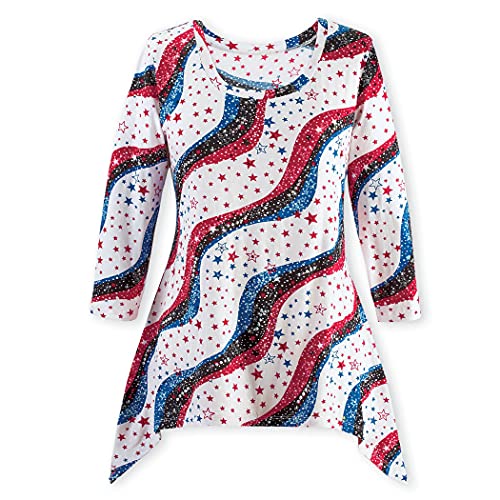 Collections Etc Stars and Stripes 3/4 Sleeve Sequin Sharkbite Top - 4th of July, Patriotic Clothing - Image 3