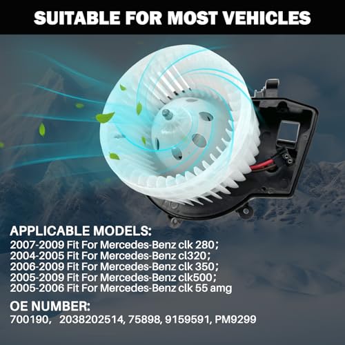 Image of 700190 AC Heater Blower Motor Fan Assembly Fit for Mercedes-Benz c200 c230 c240 c280 c32 amg c320 c350 c55 amg clk280 clk320 clk350z clk500 clk55 amg 203820251464, MB3126100