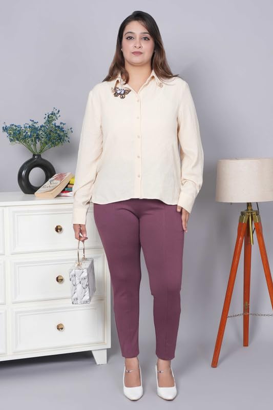 Image of Mlada Women's Solid Cotton Lycra High Waist Ankle Length Tummy Tucker Jeggings Trouser with 2 Side Pockets | Office Wear Summer Pants | Regular Fit, Stretchable, Comfortable & Stylish Everyday Bottoms