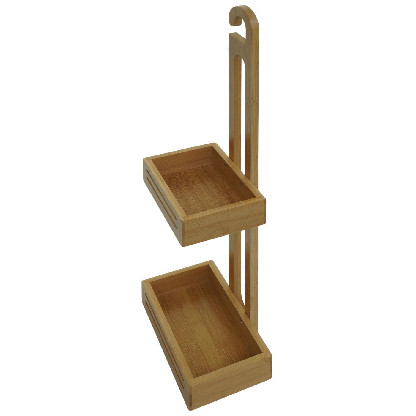 Mensola con 2 cestelli portaoggetti da Appendere Sapone Bagno Doccia HWC-M23 Legno bambù 69x22x13cm