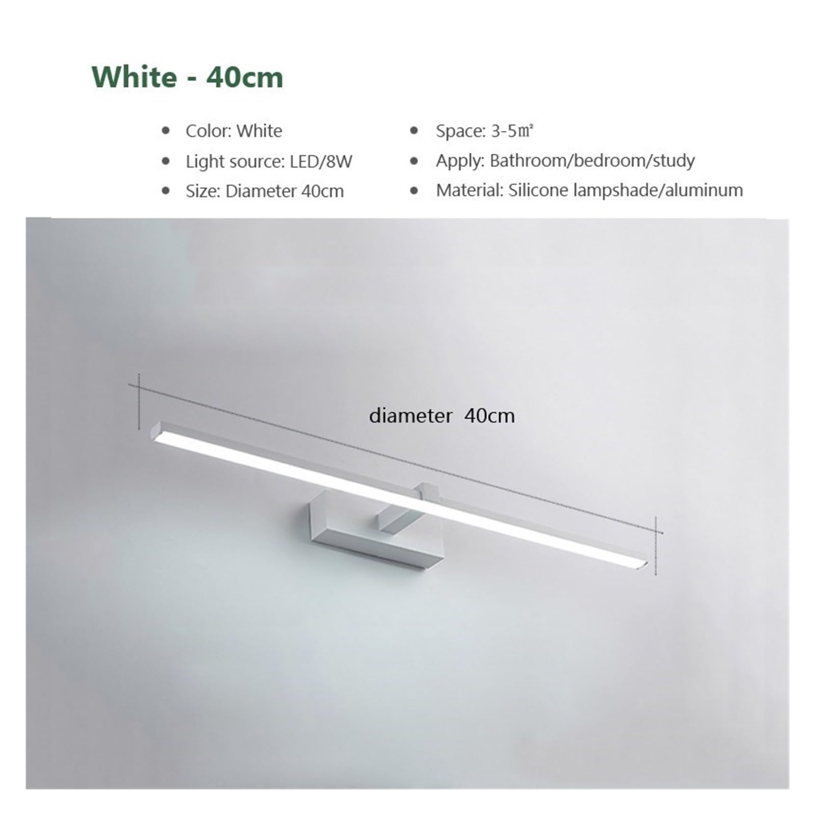 Led Spiegel Lichter Wand Lampen Badezimmer Wasserdicht Weiß Schwarz LED Flache Lampe Moderne Innen Beleuchtung Make-Up Stabile Beleuchtung(Cool white,White-40cm)