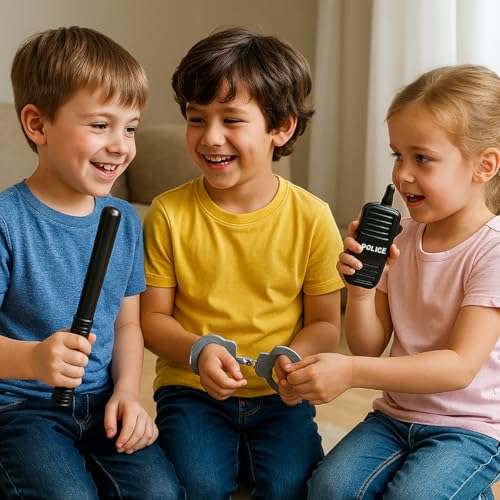 Image of Kids Police Role Play Kit - 3‑Piece Toy Set with Baton, Handcuffs & Walkie‑Talkie - Safe Pretend Play Police Accessories for Boys & Girls, Fancy Dress & Costume Parties