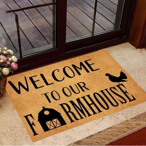 ���փ}�b�g �_�Ƃ̐l�̂��߂̖ʔ����a�����v���[���g�ւ悤���� 50×80cm doormat Welcome To Farmhouse Funny Birthday Gift For Farmer