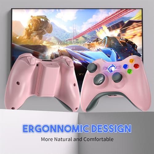 Image of Gamrombo 2 Pack Replacement for Xbox 360 Controller, Wireless Controllers Gamepad Upgraded Joystick Compatible with 360 & Slim, Windows 11 /10 /8 /7 PC Controller with Dual Shock (White+Pink) [microsoft xbox 360]