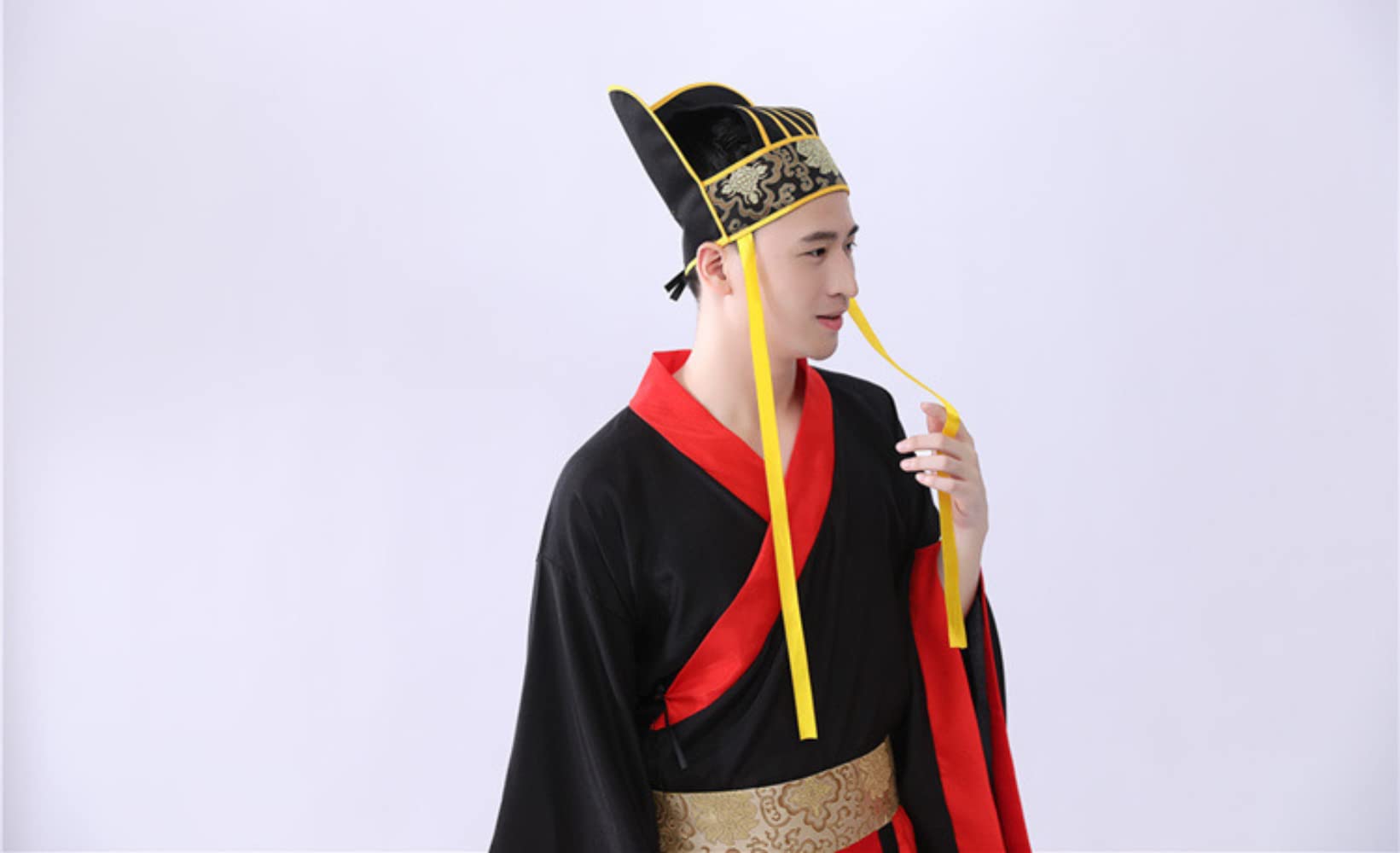 Hanfu Hat ， Starożytna czapka uczonych。 Męski tradycyjny chiński nakrycie głowy Hanfu Czerwony Vintage starożytny kapelusz Akcesoria Cosplay Żółty nakrycie głowy dla dorosłych