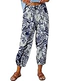 Korebow Women's Summer Loose Yoga Pants Wide Leg Elastic Waist Casual Capris Cropped Trousers with Pockets(0078-White-S)