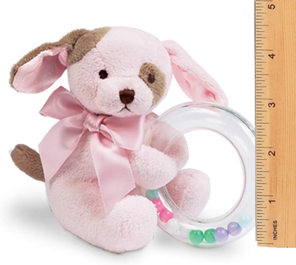 Bearington Baby Wiggles Plush Stuffed Animal Pink Puppy Dog Shaker Toy Ring Rattle, 5" : Toys & Games