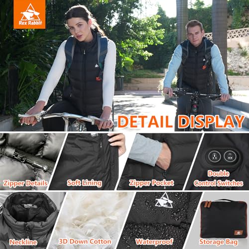 Image of Rex Rabbit Heated Vest for Men,Electric Vest for men 6 Heating Zones,Men Electric Heating Vest Battery Pack Plug Included