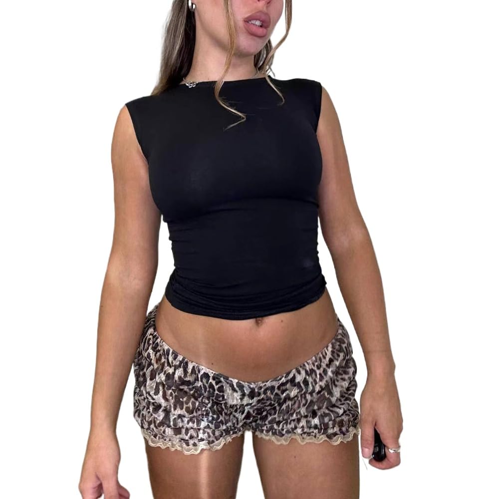 YELLOOP Cheetah Print Boxer Shorts Women Cute Ruffle Shorts Boxers Leopard Print Y2k Shorts 2024 Summer Shorts