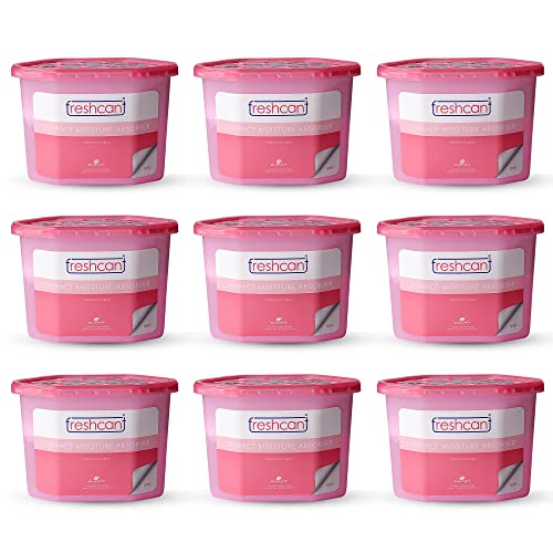 Image of freshcant Compact Moisture Absorber Refresh Every Place, Dehumidifier for Wardrobe /Closets, Storage Compartment, Kitchen Cabinets, Cupboard, Almirah, Shoe Rack, Bathroom Uses, Weight: 400 ml (Rose, Pack of 9)
