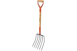 6 Prong Forged Manure Fork, Ergonomic 30" Handle with D Grip