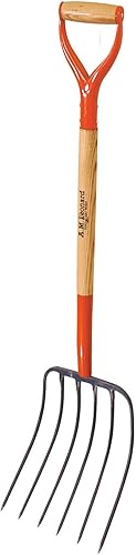 A.M. Leonard Horquilla de estiércol forjada de 6 dientes, tenedor de cama, mango de ceniza de agarre D de 30 pulgadas
