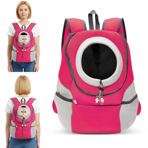ALLSOPETS Zaino per Cani, Trasportino per Piccoli Cani e Gatti, Borsa da Viaggio Regolabile, Zaino per Cane per Bicicletta, Moto, Escursionismo, Campeggio (Rosa Fucsia, L)
