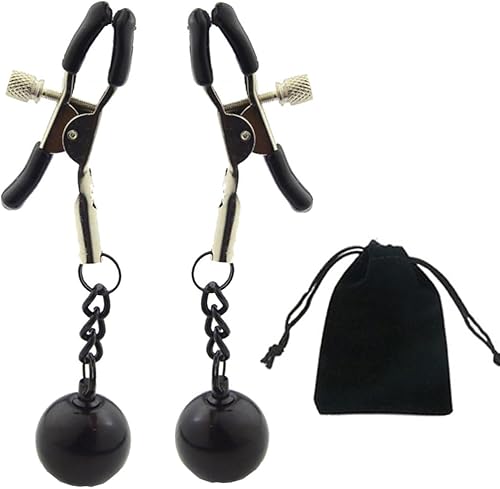 Pinzas para pezón con peso de acero inoxidable con clip de cadena para pezón, bola ajustable, sin perforación, joyería para pezones para adultos,