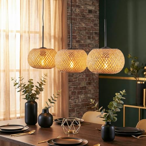 Suspension 3 lumières Bauro écru pour éclairage intérieur