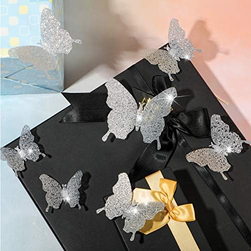 48 Pieces DIY Glitter Butterfly Combination 3D Butterfly Wall Stickers Decals Home Decoration (Glitter Silver)