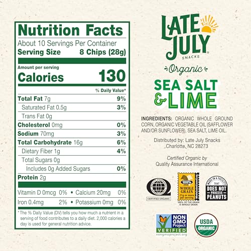 Image of Late July Sea Salt & Lime Organic Tortilla Chips, 10.1 Oz Bag (Pack of 9)