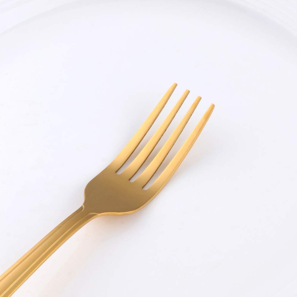 MINGYU Dinner Forks Stainless Steel Set of 12 - Lightweight Gold Titanium Fork Silverware Salad Forks Flatware Sets Dishwasher Safe for Restaurant Wedding Party — Amazon image 5