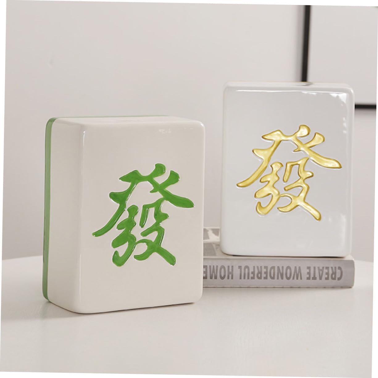 Mahjong Shape Ceramic Coin Jar for Bedroom Desktop Money Storage Container Creative Piggy Bank with Adorable Design Savings Bank for Boys