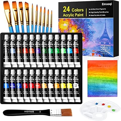 Buluri Acrylic Paint Set, Acrylic Paint 24 Tubes Acrylic Paints for Artists 12ml Acrylic Paint Sets with 10 Paint Brushes 1 Canvas 1 Palette Ideal for Beginner or Pro.for Paper, Wood, Fabric, Rock Cover