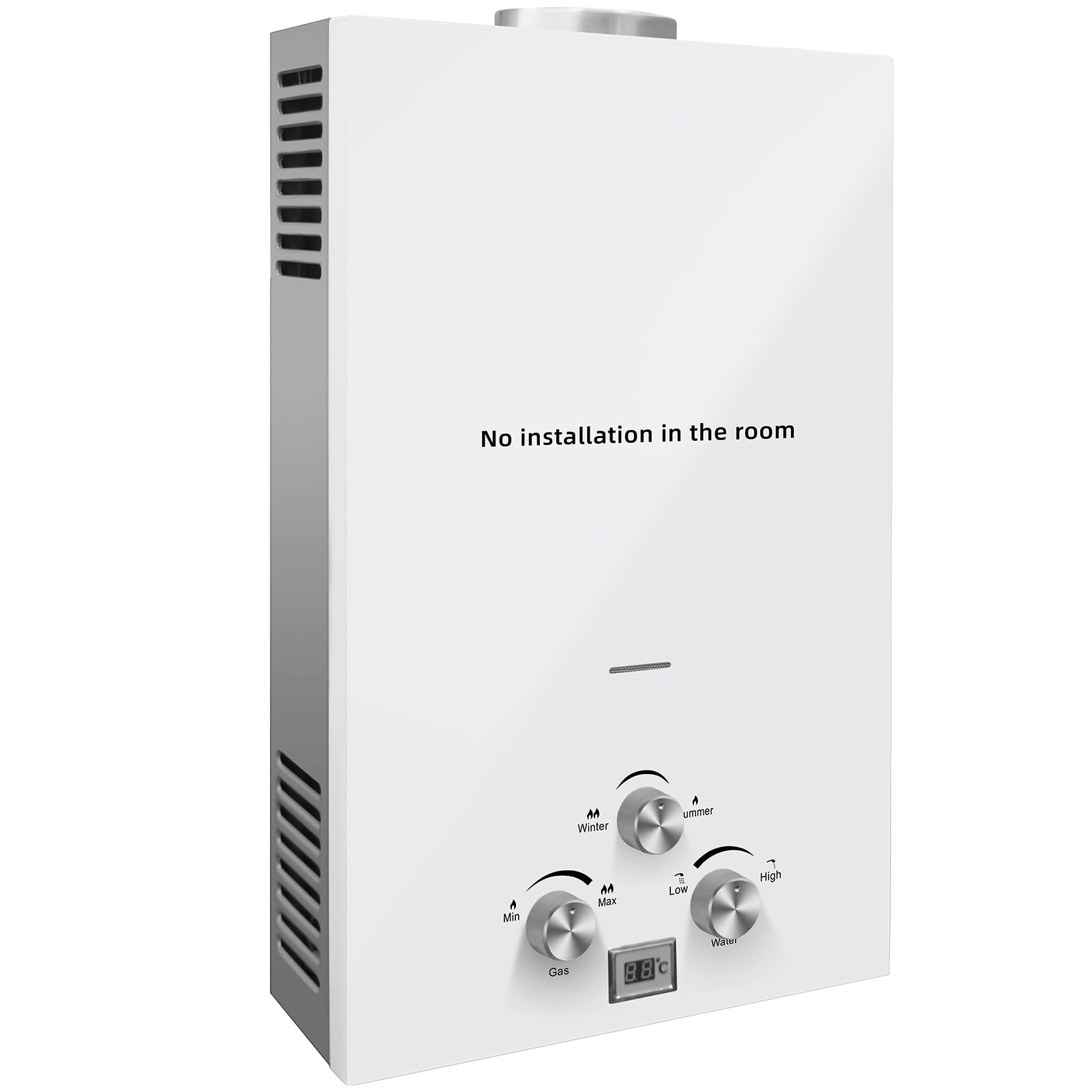 Chauffe-Eau à Gaz Instantané 18LPM 36KW LPG GPL au Butane Propane avec Modes Hiver et Eté,Protection Contre La Surchauffe,Couleur Argent,pour La Maison,ExtéRieur,Camping Car (18L(Blanc))