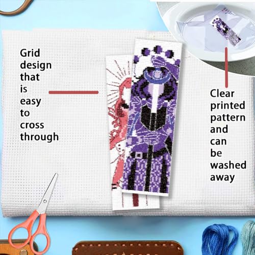Image of FREEBLOSS 6 Set Cross Stitch Bookmark Kits Sword & Rose Pattern Stamped Cross Stitch Kit 11CT Embroidery Kit with Instructions for Adults Beginners 20x6cm /8x2.4inch