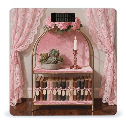 Báscula digital corporal floral color rosa retro