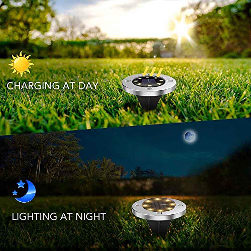 Solar Ground Lights - 8 Led Solar Garden Lights Outdoor，Disk Lights Waterproof In-Ground Outdoor Landscape Lighting for Lawn Patio Pathway Yard Deck Walkway Flood Light Dekugaa (8)