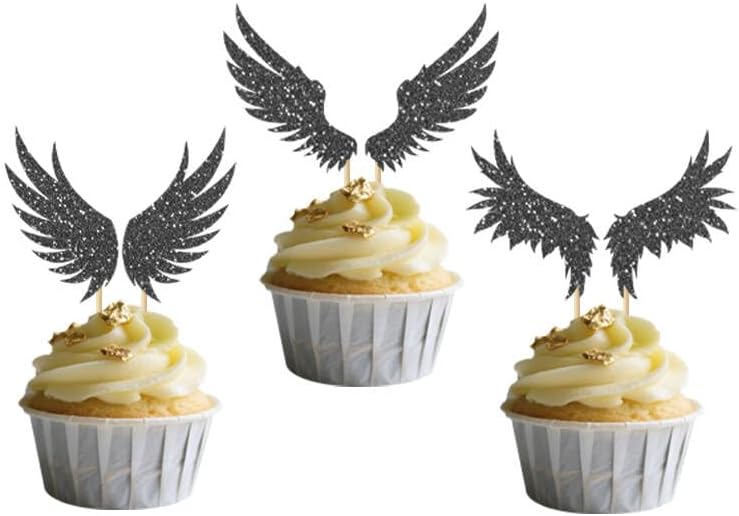  24 PCS Glittery Angel Wing Cupcake Toppers for Cupid's Arrow Themed Baby Girl Birthday Party Wedding Party Decoration£¨12 Pairs£©