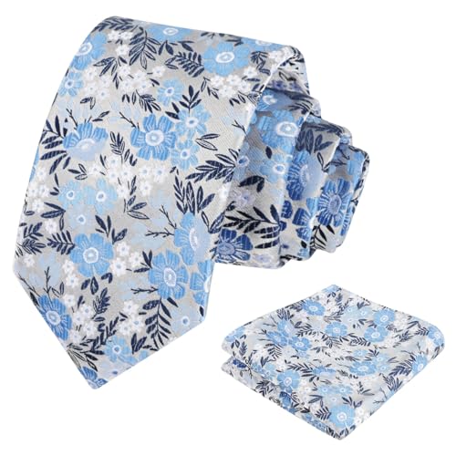 Image of Alizeal Mens 3.15'' Natural Flower Pattern Tie with Floral Pocket Square Set